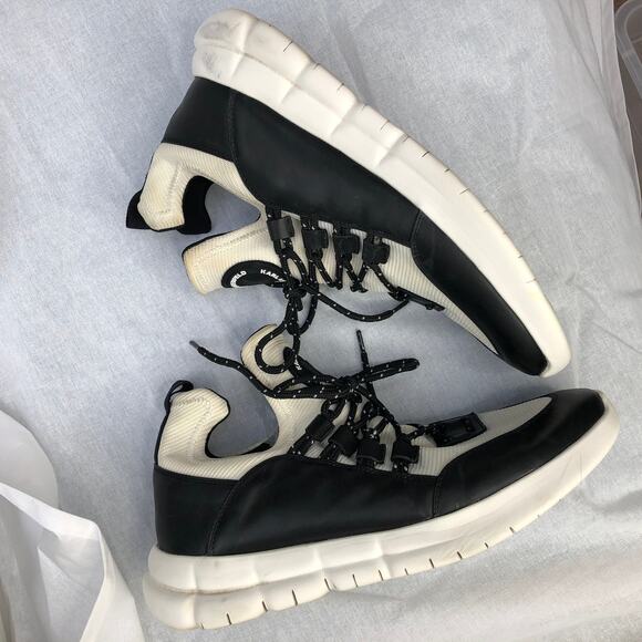 Karl Lagerfeld Sneakers Black White Mesh LeatherIiconic Street Style 10 - Picture 4 of 13